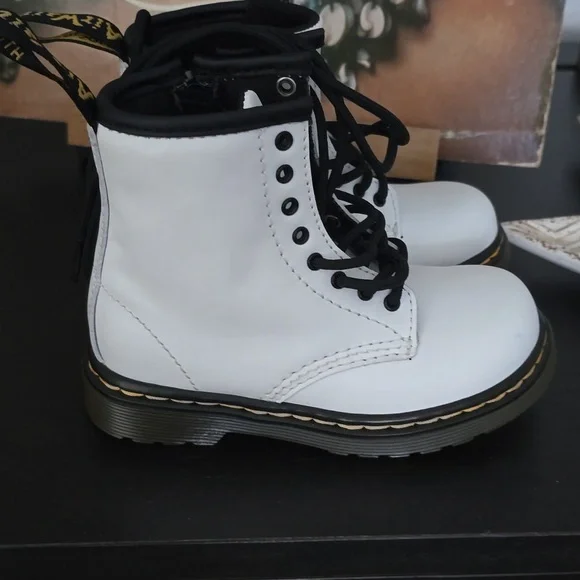 Dr. Martens White and Black Lace-Up Boots #6 - Picture 2 of 4